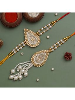 eCraftIndia - Diamonds, Pearls Designer Bhaiya Bhabhi Rakhi with Roli Chawal