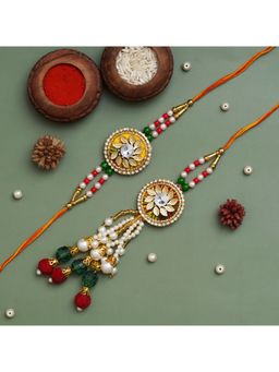 eCraftIndia - Beautiful Floral Designer Bhaiya Bhabhi Rakhi with Roli Chawal