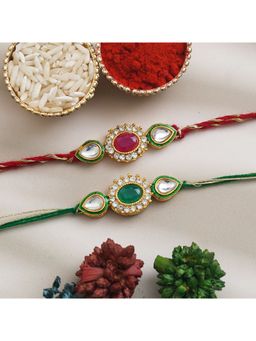 eCraftIndia - Red & Green Kundan Designer Rakhi's, with Roli Chawal