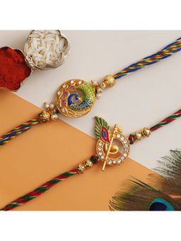 eCraftIndia - beautiful Peacock, Peacock Feather with Flute Designer Rakhi's, with Roli Chawal