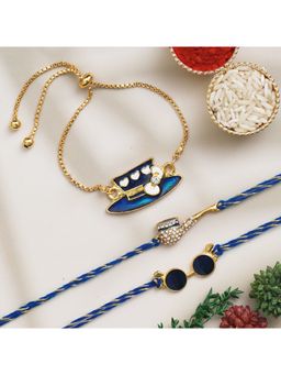 eCraftIndia - Blue & Golden Trumpet, Goggle Shape Rakhi's, Hat Shape Bracelet Rakhi with Roli Chawal