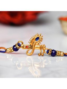 eCraftIndia - Blue-Golden Krishna Flute Religious Rakhi for Brother with Roli Chawal & Greeting Card