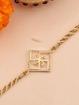 Ornate Jewels - 925 Silver American Diamond Swastik Thread Rakhi for Brother with Roli Chawal