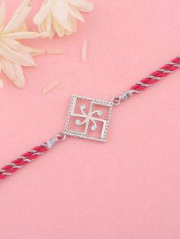 Ornate Jewels - 925 Silver American Diamond Swastik Thread Rakhi for Brother with Roli Chawal