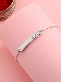 Ornate Jewels - 925 Silver American Diamond Rakhi Bracelet for Brother with Roli Chawal