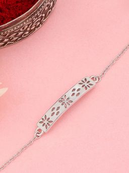 Ornate Jewels - 925 Silver Floral Net Setting Rakhi Bracelet for Brother with Roli Chawal
