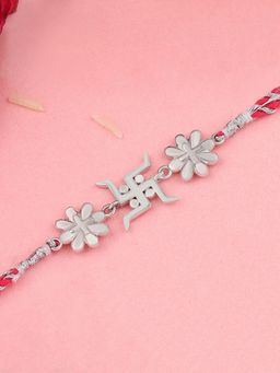 Ornate Jewels - 925 Silver Floral Swastik Rakhi for Brother with Roli Chawal