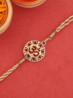 Ornate Jewels - 925 Silver 18K Gold Plated Om Thread Rakhi for Brother with Roli Chawal