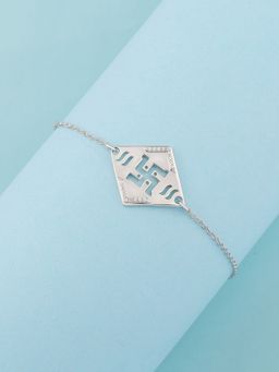 Ornate Jewels - 925 Silver American Diamond Swastik Rakhi Bracelet for Brother with Roli Chawal