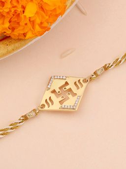 Ornate Jewels - 925 Silver American Diamond Swastik Thread Rakhi for Brother with Roli Chawal