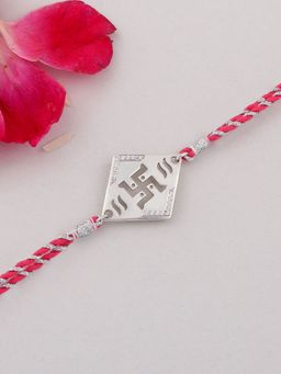 Ornate Jewels - 925 Silver American Diamond Swastik Thread Rakhi for Brother with Roli Chawal