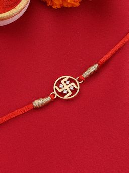 Ornate Jewels - 925 Silver American Diamond Blessings Swastik Rakhi for Brother with Roli Chawal