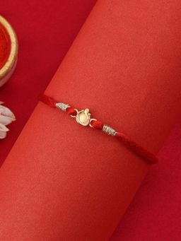 Ornate Jewels - 925 Silver 18K Gold Plated Little Ganesha Thread Rakhi for Brother with Roli Chawal