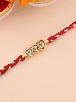 Ornate Jewels - 925 Silver 18K Gold Plated Three Heart Thread Rakhi for Brother