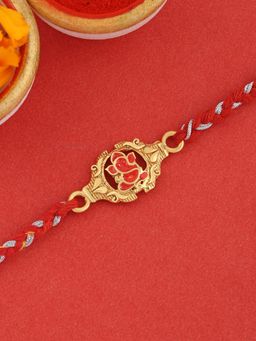 Ornate Jewels - 925 Silver 18K Gold Plated Ganesh Thread Rakhi for Brother with Roli Chawal