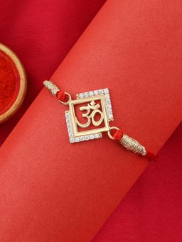 Ornate Jewels - 925 Silver American Diamond Divine Om Thread Rakhi for Brother with Roli Chawal