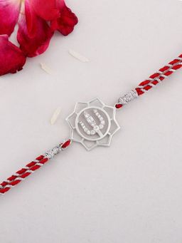 Ornate Jewels - 925 Silver American Diamond Shiva Thread Rakhi for Brother with Roli Chawal