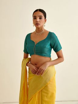 Abhishti - Teal Sapphire Butti Design Banarasi Blouse