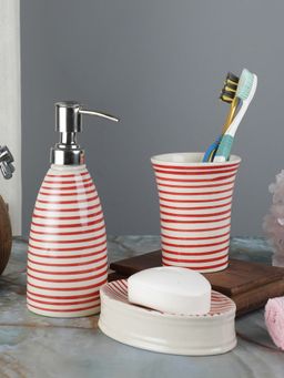 VarEesha - Parikrama Red Spiral Ceramic Taper Bathroom Accessories Set of 3