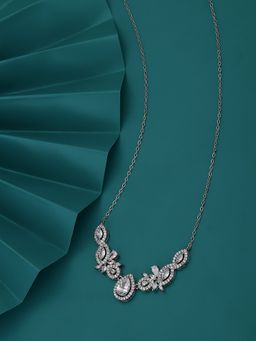 Carlton London - Premium Silver Toned Cubic Zirconia Studded Rhodium-Plated Necklace