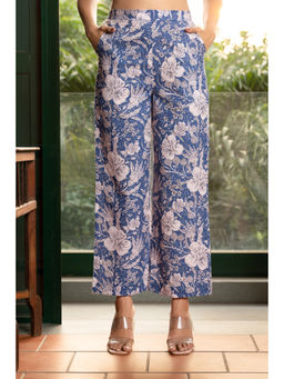 GulaboSitabo - Blue Floral Printed Pure Cotton Pant