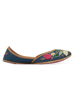 NR by Nidhi Rathi - Blue Printed Leather Embellished and Embroidered Juttis