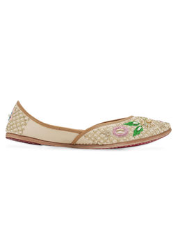 NR by Nidhi Rathi - Beige Printed Leather Embroidered Juttis