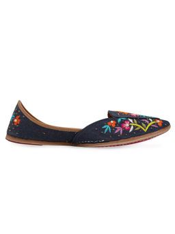 NR by Nidhi Rathi - Navy Blue Printed Leather Embroidered Juttis