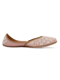 NR by Nidhi Rathi - Pink Printed Leather Embroidered Juttis