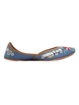 NR by Nidhi Rathi - Blue Hand-Embroidered Leather Juttis