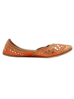 NR by Nidhi Rathi - Orange Embroidered Ethnic Juttis