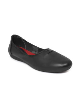 Zoom Shoes - Black Genuine Leather Textured Pattern Slip On Casual Ballerina