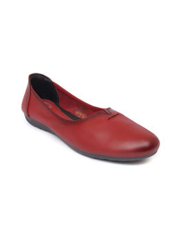 Zoom Shoes - Red Genuine Leather Textured Pattern Slip On Casual Ballerina