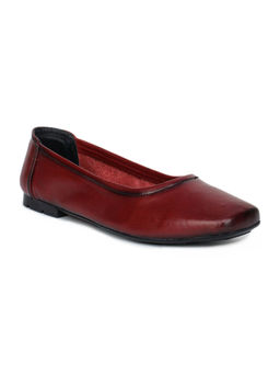 Zoom Shoes - Red Genuine Leather Textured Pattern Slip On Casual Ballerina