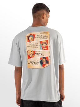 Eszett - Men Grey Cotton Graphic Anime Oversized T-Shirt