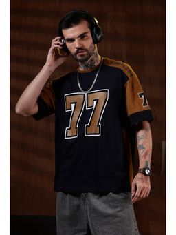 Eszett - Men Brown Cotton Typography Basketball Oversized T-Shirt