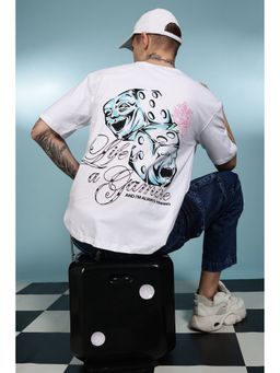 Eszett - Men White Cotton Graphic Game Of Dice Oversized T-Shirt
