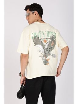 Eszett - Men Cream Cotton Graphic Short Sleeve Oversized Fit T-Shirt