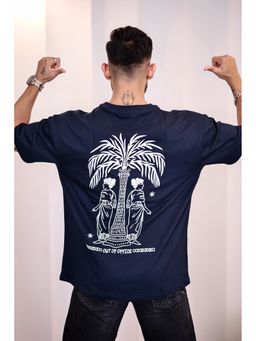 Eszett - Men Navy Blue Cotton Graphic Hellene Oversized T-Shirt