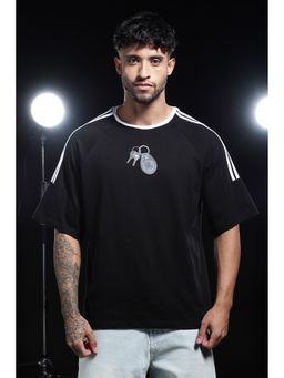 Eszett - Men Black Cotton Graphic Grey Keychain Oversized T-Shirt
