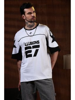 Eszett - Men White Cotton Typography Illusions Oversized T-Shirt