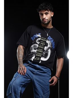 Eszett - Men Black Cotton Typography Lost Desire Oversized T-Shirt