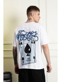 Eszett - Men's White Cotton Typography Oversized Fit T-Shirt