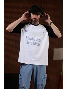 Eszett - Men's White Cotton Typography Oversized Fit T-Shirt