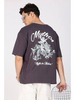 Eszett - Men Charcoal Cotton Typography Oversized Fit T-Shirt