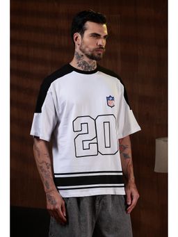 Eszett - Men's White Cotton Graphic Oversized Fit T-Shirt