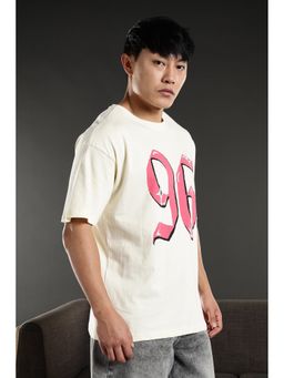 Eszett - Men Cream Cotton Graphic Oversized Fit T-Shirt