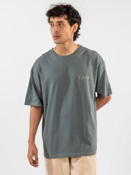 Eszett - Men's Green Cotton Typography Oversized Fit T-Shirt