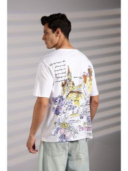 Eszett - Men's White Cotton Graphic Oversized Fit T-Shirt