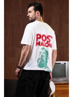 Eszett - Men's White Cotton Graphic Oversized Fit T-Shirt